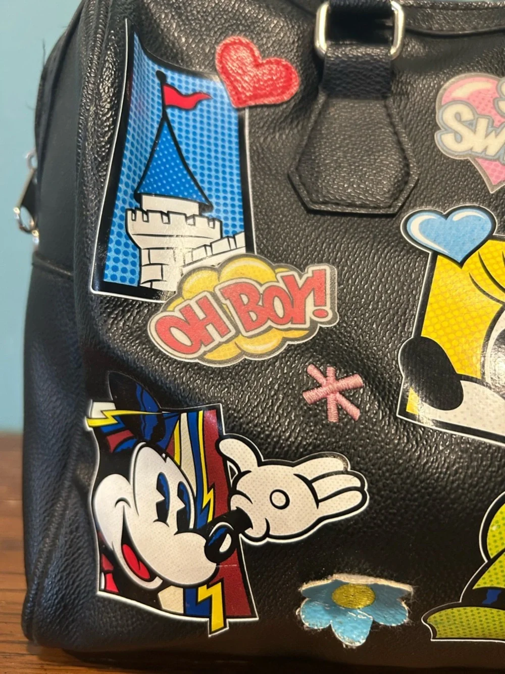 Disney Parks Mickey & Friends Comic Patch Satchel Bag - Black - Picture 4 of 14